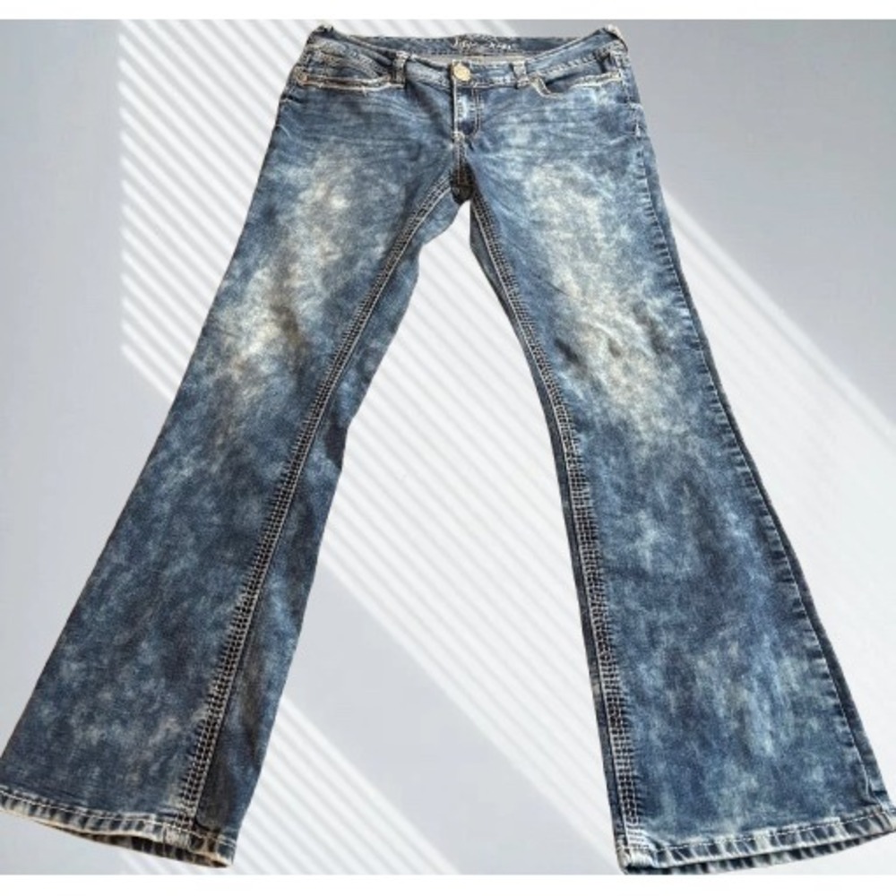 Ariya Jeans Womens Bootcut Acid Wash Denim Low Rise Embroidered Pockets 32x30